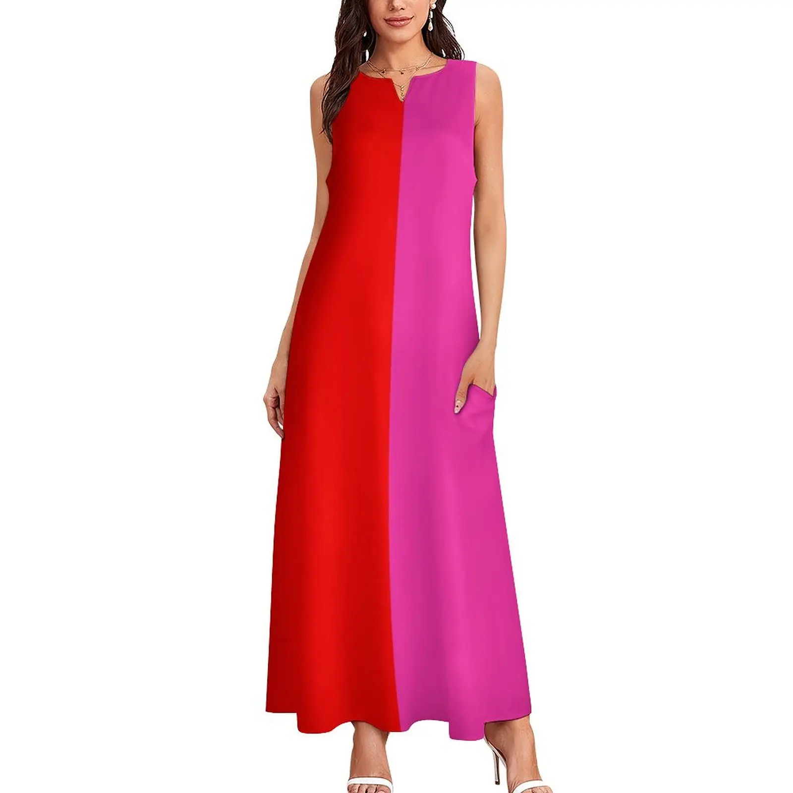 Colour blocking red and pink Long Dress Dance dresses Summer dresses for women party dresses woman Bridesmaid dress woman Dress