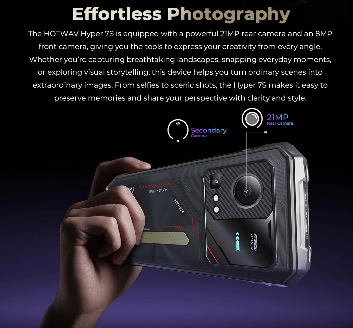 HOTWAV Hyper 7S Rugged Phone 5G Octa-core Android 15 Smartphone 6.6'' HD+ 120Hz 10800mAh 20W Mobile Phone 4GB 256GB Cellphone