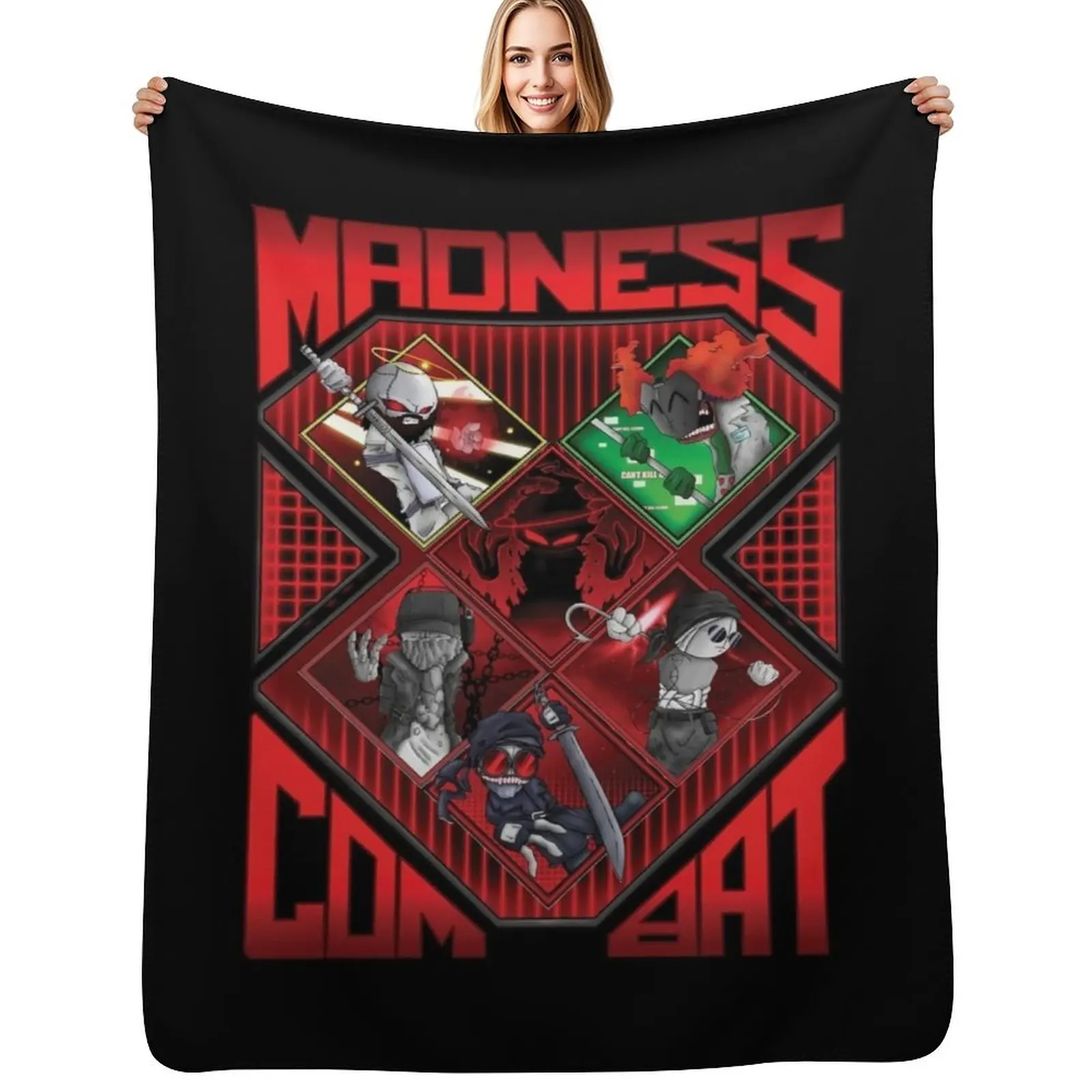 

Madness combat ALL 6 MAIN CHARACTERS ART Throw Blanket Travel Size Cozy Blanket for Plane Train