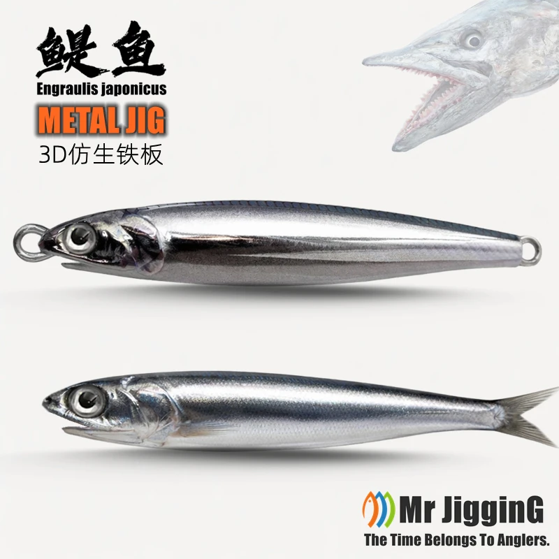 Jig métallique 3D Anchois 10g-80g pour la pêche au Bonite, Maquereau espagnol, Katsuo, Grouper, Bar, Cuillère de pêche artificielle, Appât de jigging