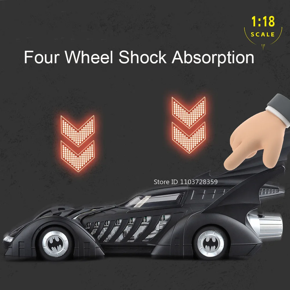 1:18 Scale Spray Batmobile 1995 Car Model Toys Alloy Diecast Sports Cars Sound Light Shock Absorption Festival Toy Gifts for Boy