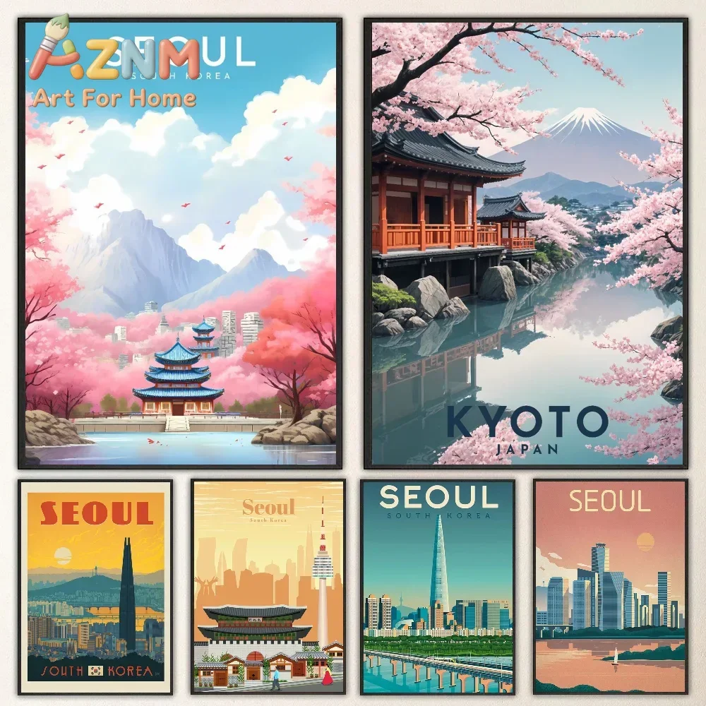 Korean Urban Landscape Tourism Canvas Poster Japan Tokyo Cherry Blossom Wall Art Poster for Modern Living Room Home Decoration