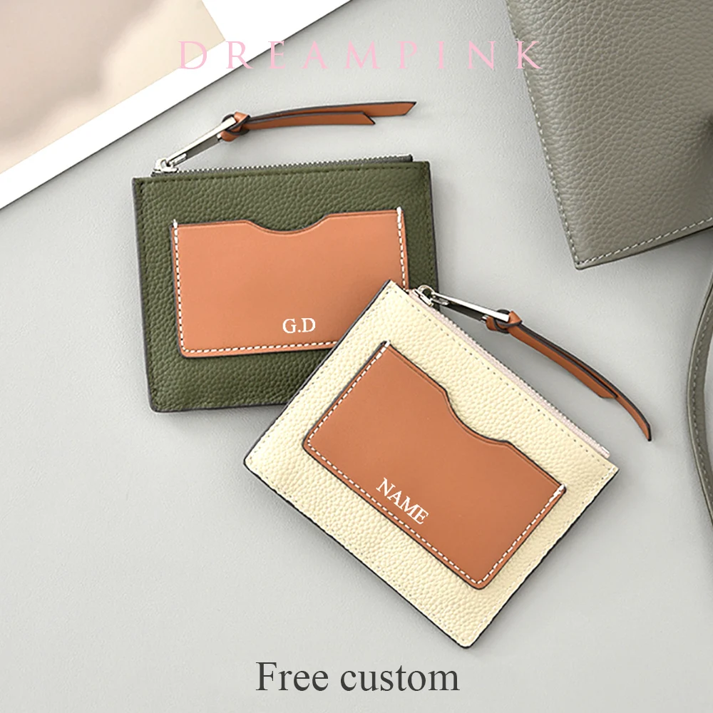 Genuine Leather Card Wallet Portable Credit Card Holder Brand Luxury Custom Letter Fashion Coin Purse Mini Money Bag Cardholder