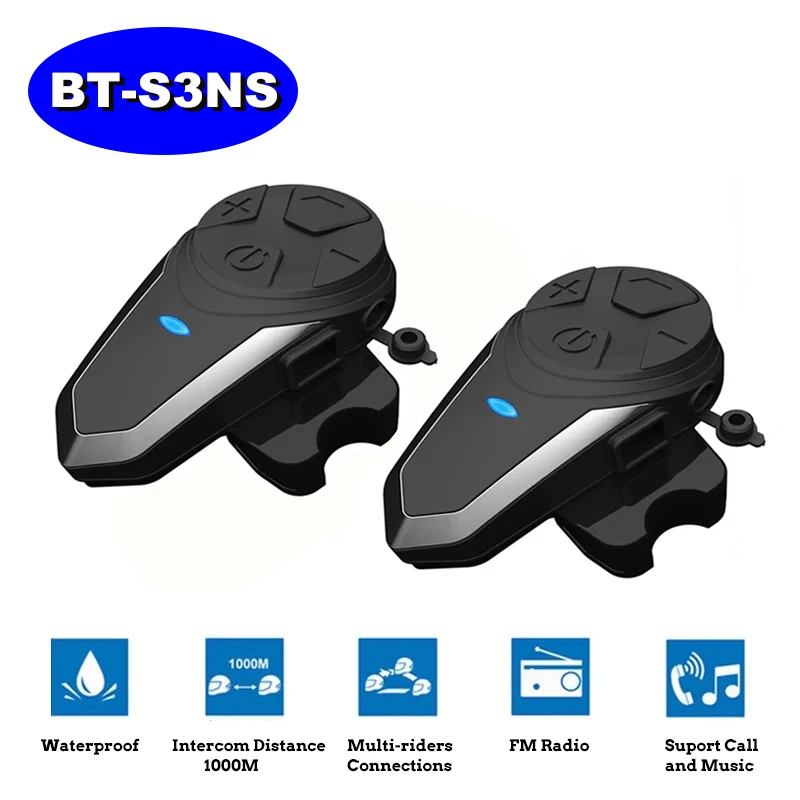 

BT-S3 Motorcycle Helmet Bluetooth Headset Waterproof 2-Riders Intercom Distance 1000 Meters MP3 GPS Noise Reduction FM Radio