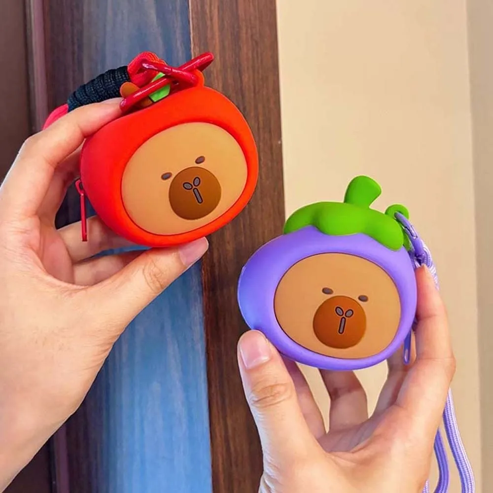 

Portable Vegetable Capybara Pouch Creative Waterproof Hanging Rope Storage Bag Pendant Cartoon Keychain Earphone Bag Couple