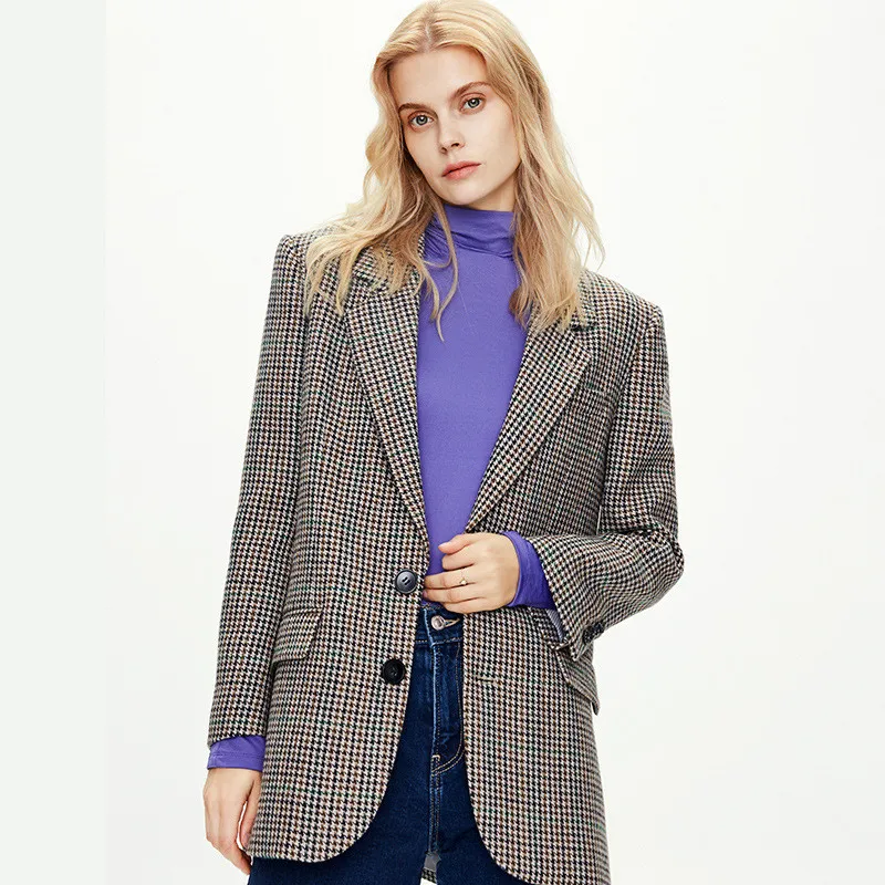 

2022 Spring Autumn England Style Women's High Quality Vintage Plaid Tweed Coat Chic Elegant Mix 30%Wool Blazers Jackets C564