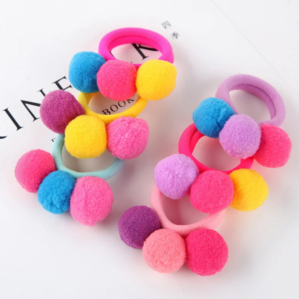 

10Pcs Children Pompom Elastic Hair Bands No Metal Safe for Girls Easy Hold Kids Hair Accessories Colorful Variety