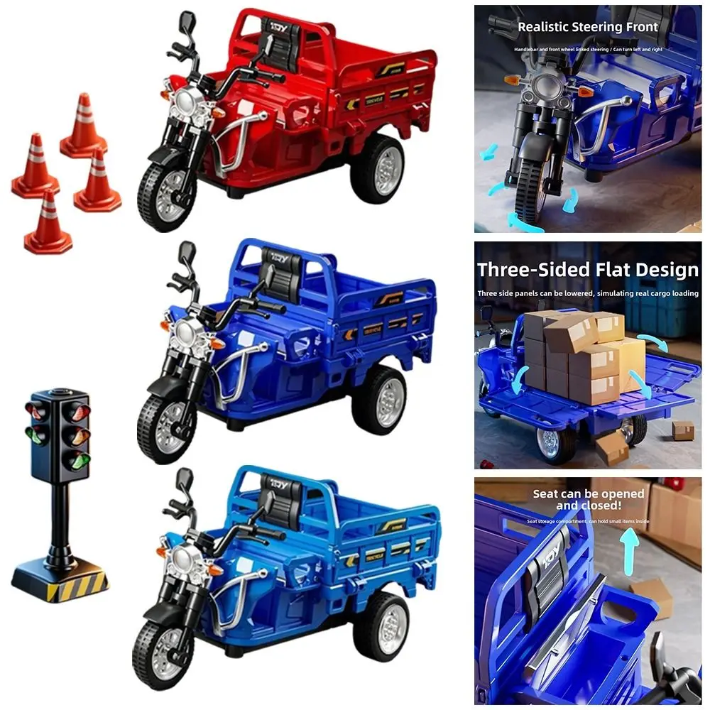 

Boys Gift Plastic Simulation Tricycle Inertia Driving Steerable Front Pull Back Truck Openable Seat Inertia Tricycle Model