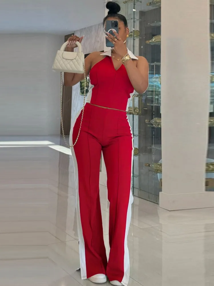2 Piece Women Set 2025 Spring Summer Sleeveless Tops And Split Pants Suits Outfits Fashion Matching Sets Outfit Tracksuits
