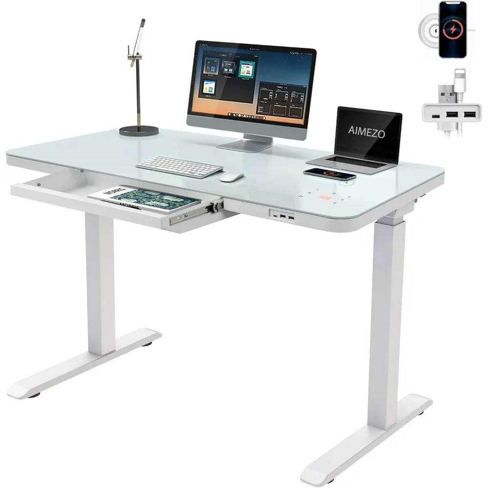 45 x 23 Inch Stand Up Desk with Drawer Sit Stand Desk with USB Type-C/A Port/Touch Control Panel