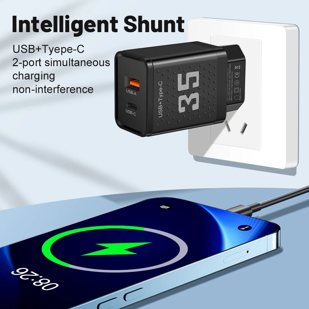 PD 35W USB C Fast Charging Type C Charger For iPhone 11 12 13 14 15 Pro Max Quick Charges Adapter For Xiaomi Samsung Huawei P60