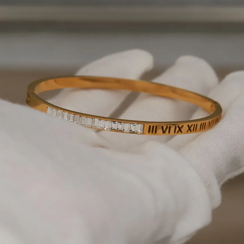 

Классический браслет из нержавеющей стали 316L с кристаллами для женщин, элегантные браслеты, нержавеющий браслет с римскими цифрами, ювелирные изделия на запястье