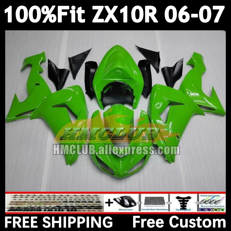 Injection Body For KAWASAKI NINJA ZX-10R ZX 1000 CC 10R 10 R 168No.22 ZX1000CC 1000CC ZX10R 06 07 2006 2007 gloss green Fairing