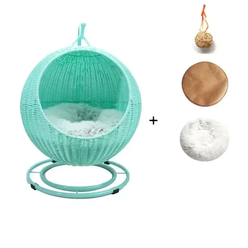 Cat Cradle Rocking Nest Pet Round Ball Hanging Bed Basket with Plush Interior Cushion Mat Hammock for Dogs Cats Puppy Kitty