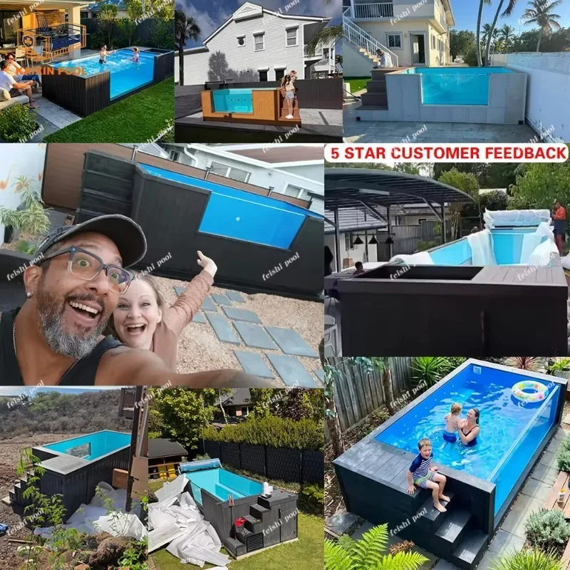 Wholesale Custom Container Swimming Pool Above Ground Fiberglass Pool With Glass Window for Backyard Villa Resort
