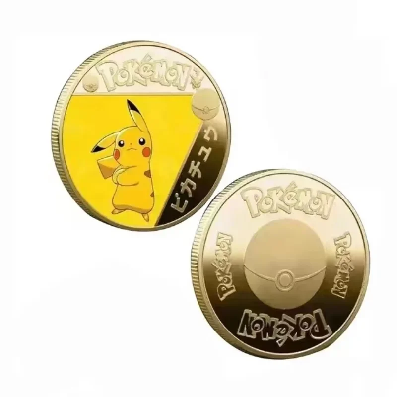 New Gold Pokemon Coin Metal Set Mewtwo Pikachu Anime Card Pikachu Commemorative Medallion Collectible Pokeball Christmas Gift