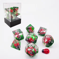 Bescon Red Ladybug RPG Dice Set of 7,  Novelty Ladybugs Polyhedral Game Dice set