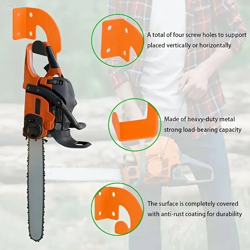 3 Pack Heavy Duty Metal Chainsaw Wall Mount with Tool-Free Installation Locking Mechanism Garage Storage Rack Vertical Organizer