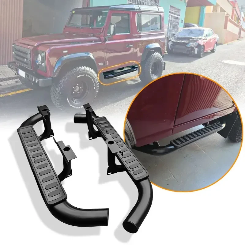 High Quality 2PCS Steel Side Step Running Boards Pedal Protector Fit Defender 90 Left & Right Side Stairs
