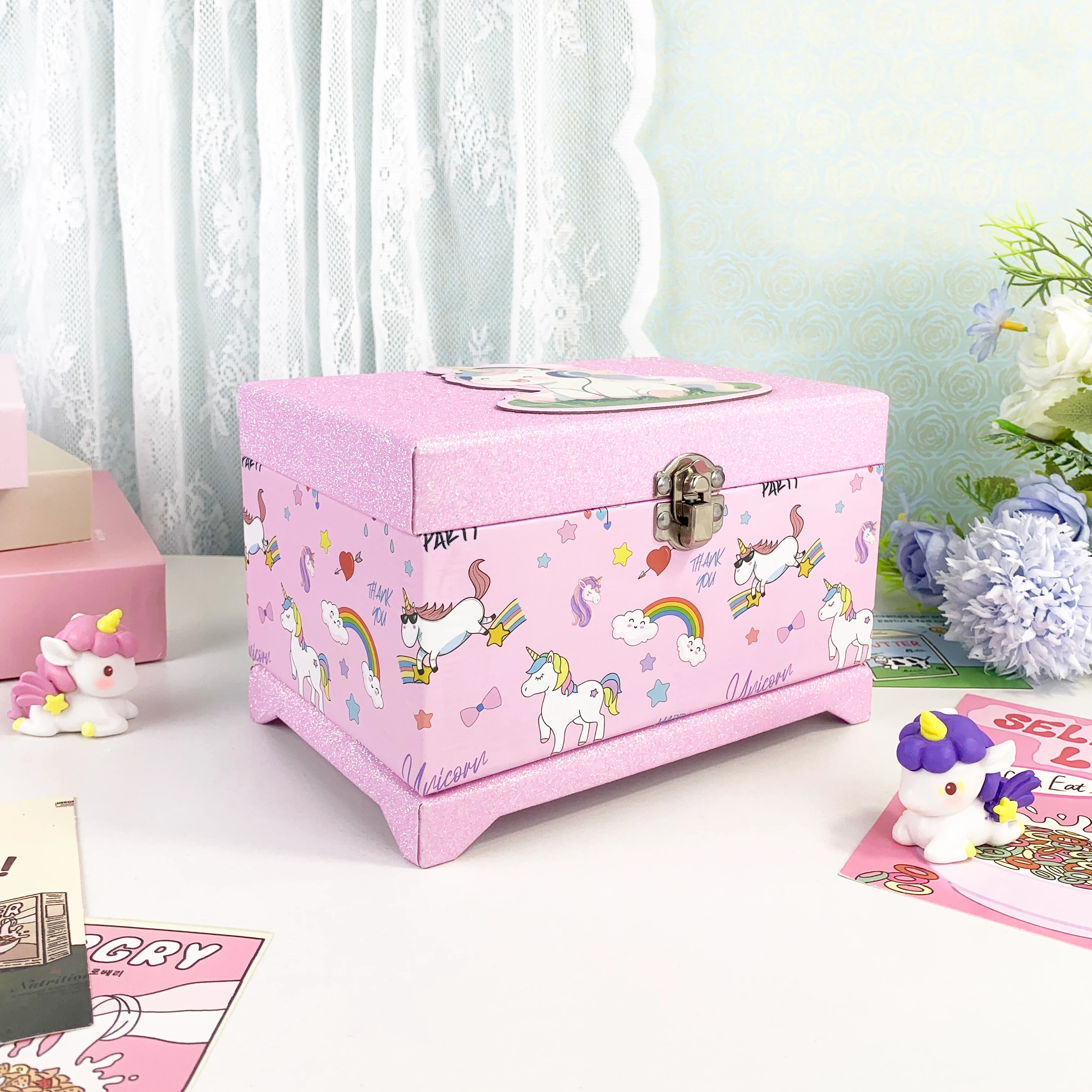 1 Piece High Footed Unicorn Music Jewelry Box, Cardboard With Mirror Music Box, Can Be Used To Store Jewelry, Necklaces