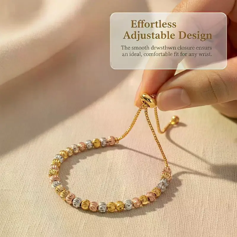 Gold Plated Tone Beaded Bracelet Adjustable Tarnish Resistant Trendy Wrist Jewelry for Women Valentine's Day Gift Daily Wear