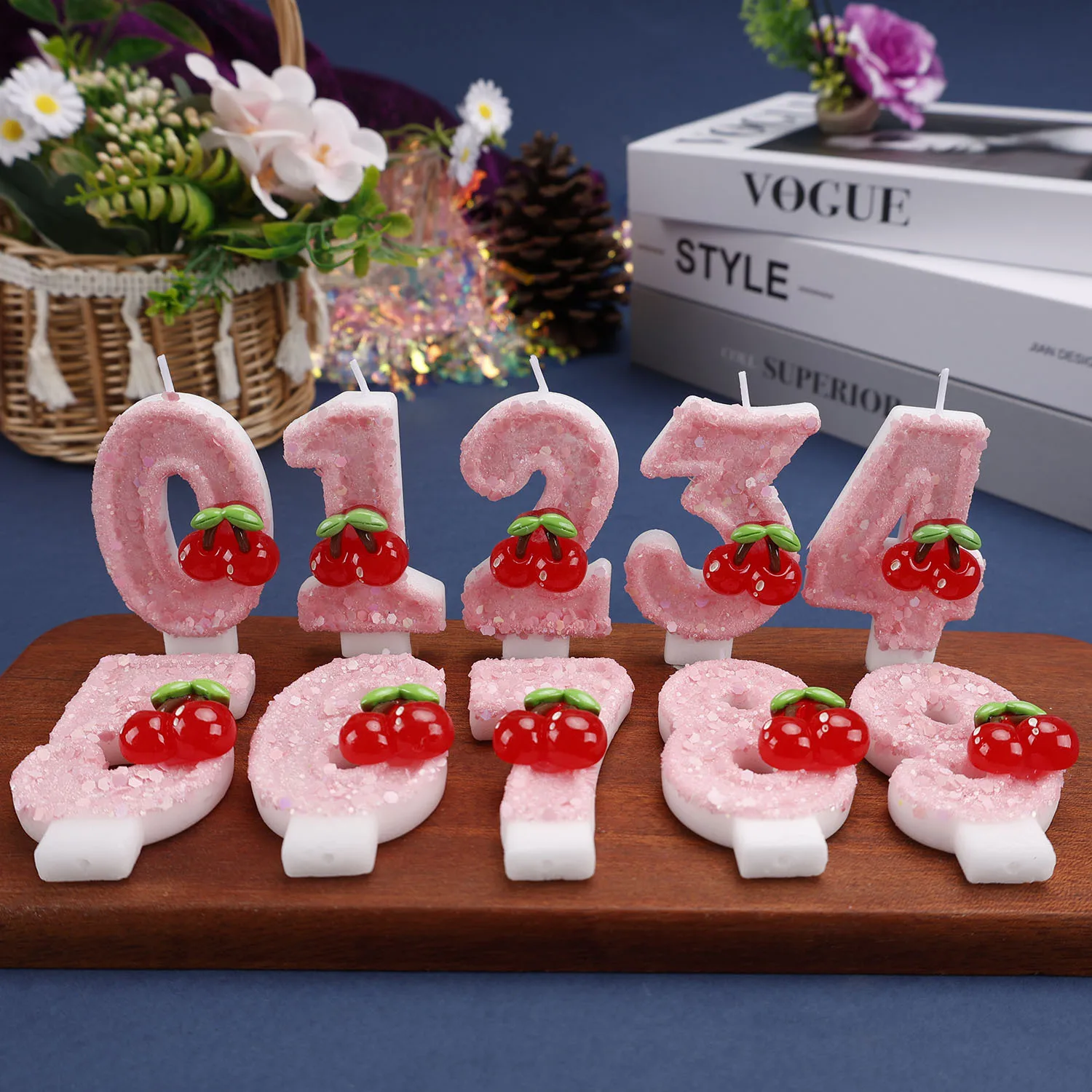 Powdered Sugar Number Candles, Realistic Red Cherry Birthday Candles, Festival Commemorative Candles, Party Gifts