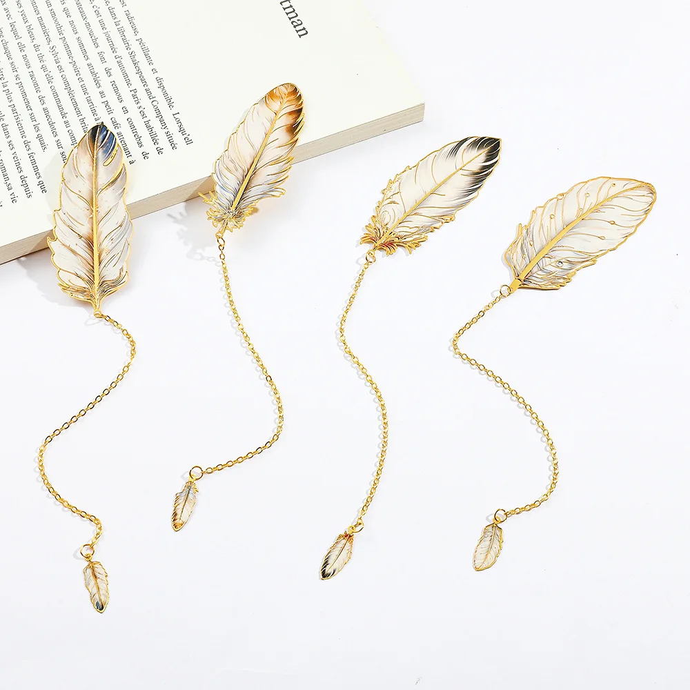 20pcs Luxury Feather Metal Bookmarks Bulk Teacher Gifts Reading Accessories School Stationery Items Wholesale Bookish Supplies