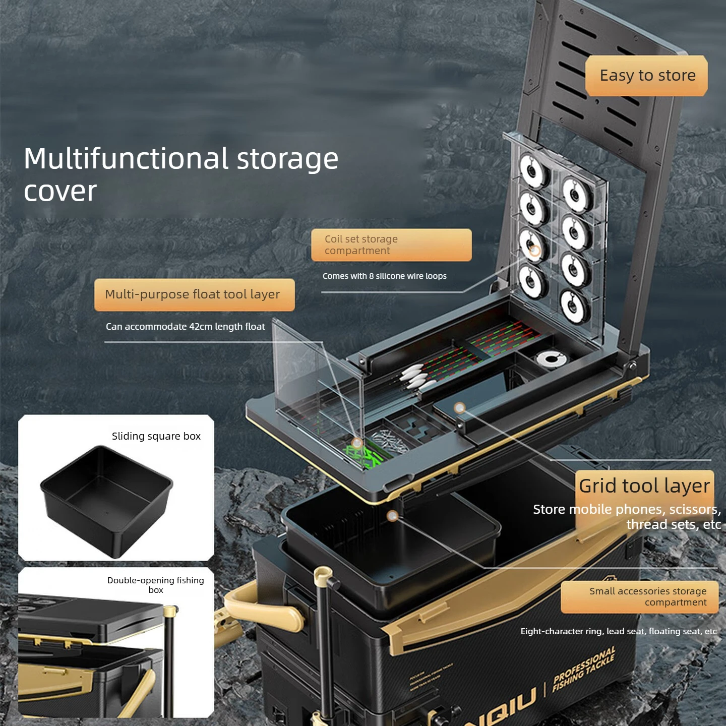 Fishing Box Full Set with Track Mounted Ball Joint Rod Holder Ultralight No Assembly Tackle Seat for Bank Lake Angling 낚시 박스