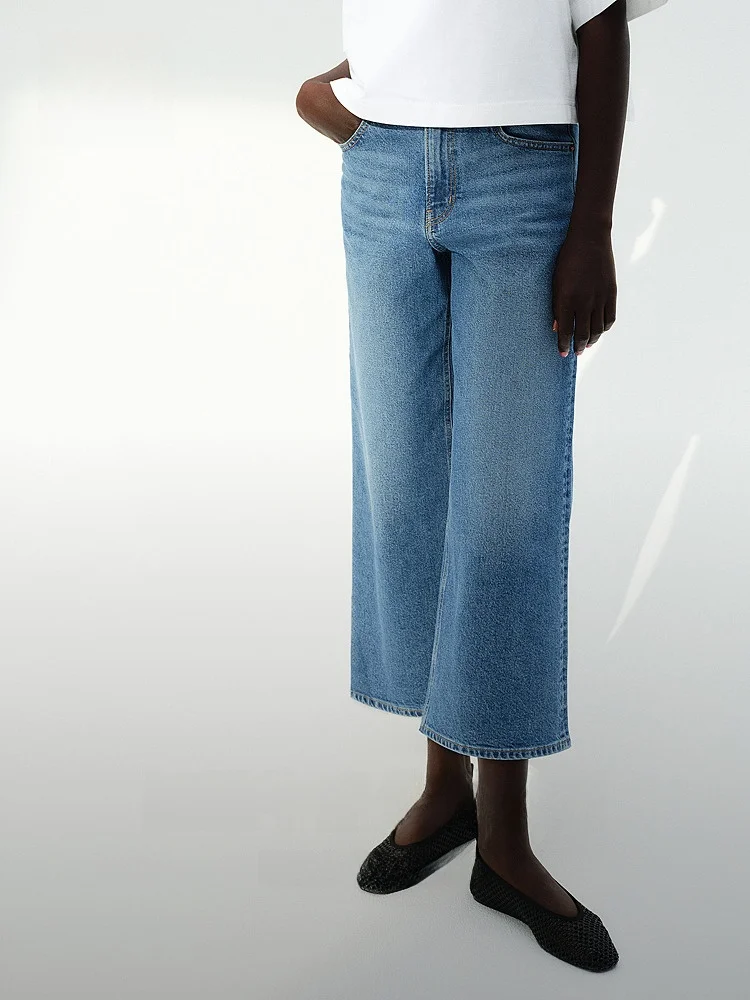 High Waist Wide Leg Jeans Women's Slim Fit Lazy Waed Denim Pants Micro Stretch Cotton Blend High Waist Ladies Jeans