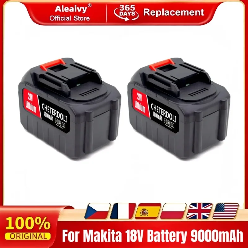 

Aleaivy 9000mAh 6000mAh Rechargeable Lithium Ion Battery With Battery indicator Wrench Power Tool For Makita 18V Battery Pin