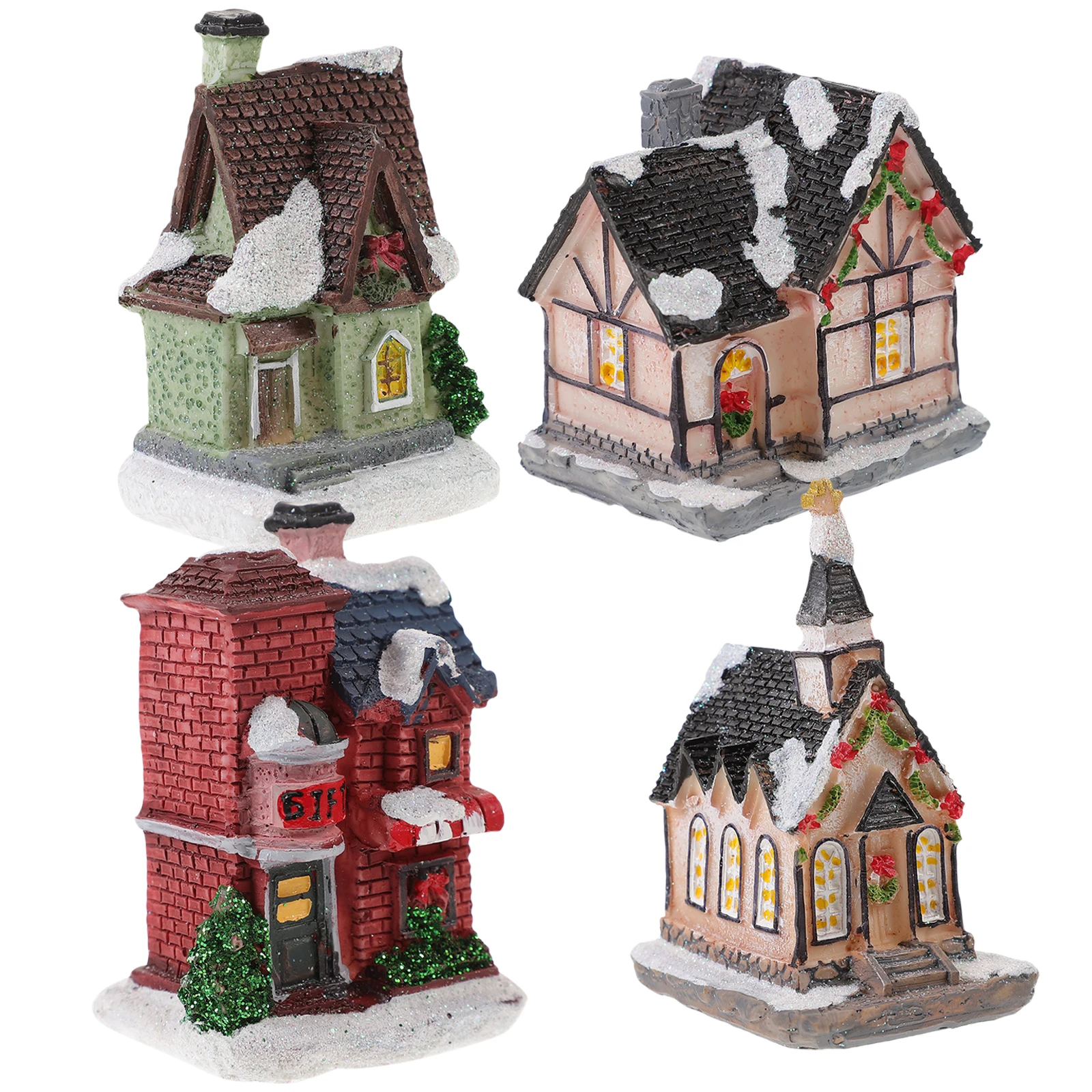 

4Pcs Xmas Resin Luminous Small Ornament Colorful Christmas Desktop Decor Party Creative Supply Luminous Decor