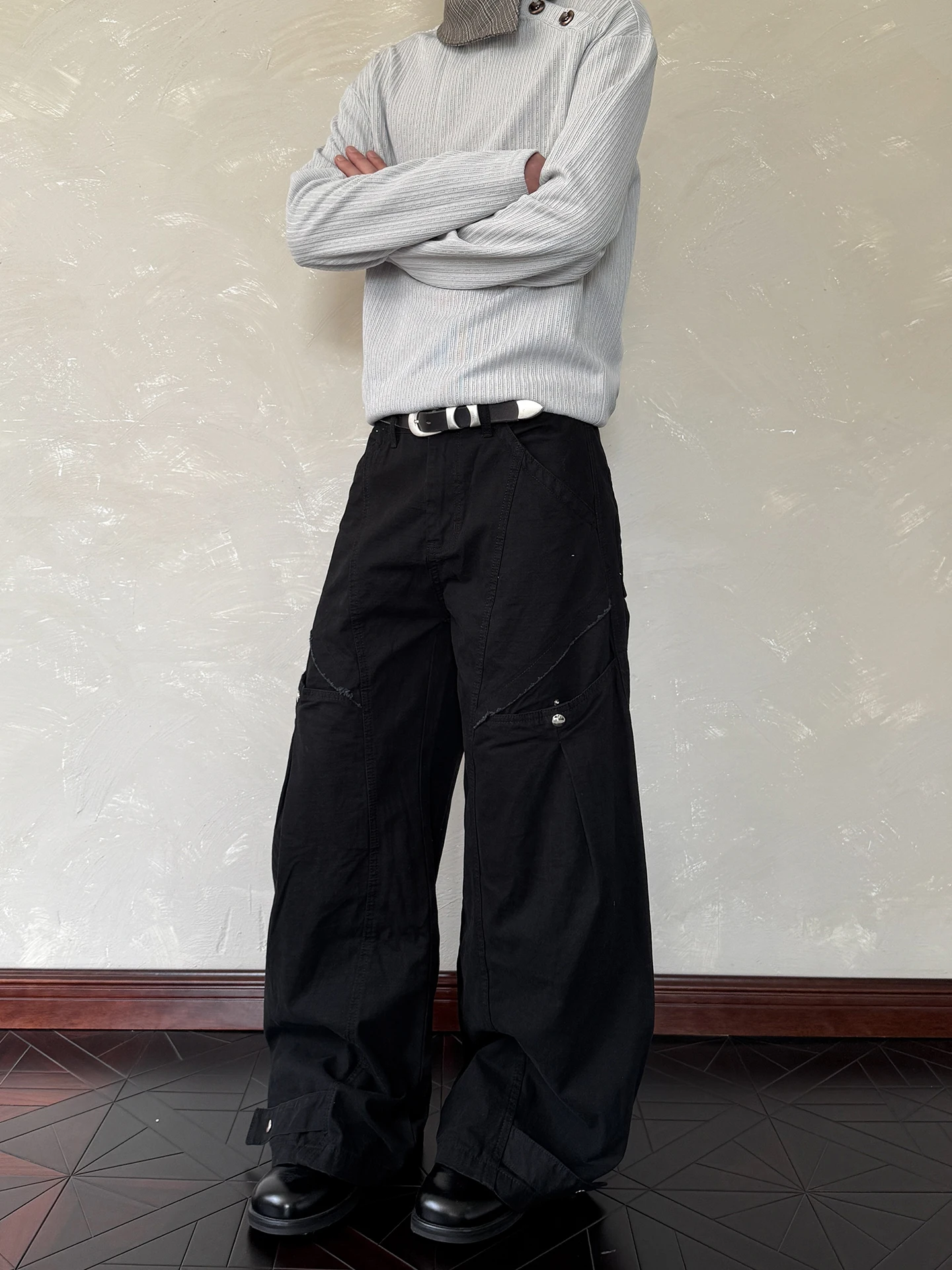 

Американские рабочие брюки Retro Vibe Multi ket, мужские повседневные брюки чистого кроя с прямыми штанинами и микро-клеш для молодежи