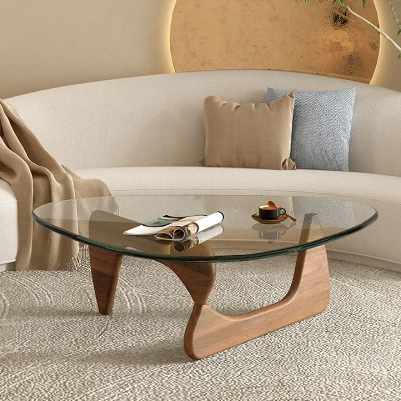 Nordic Minimalist Design Tempered Glass Coffee Table Home Living Room Center Table Solid Wood Leg Coffee Table