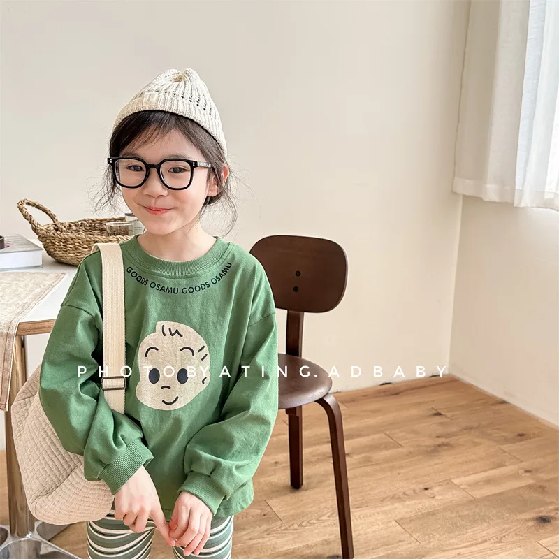 2024 Spring New Children Long Sleeve T Shirts Baby Boy Girl Cartoon Print Sweatshirt Toddler Casual Pullover Kids Versatile Tops