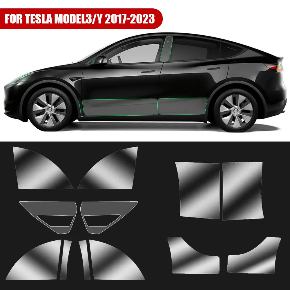 For Tesla Model3/Y 2017-2023 Front Door Rear Door Extended Protective Film Invisible Car Clothing PPF Lamp Film Set Decoration
