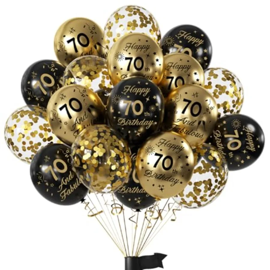 

Black Gold th Birthday Balloons - pcs 12" Latex and Confetti Balloons with Ribbon, Glorious th Milestone Decorations, th Birthd