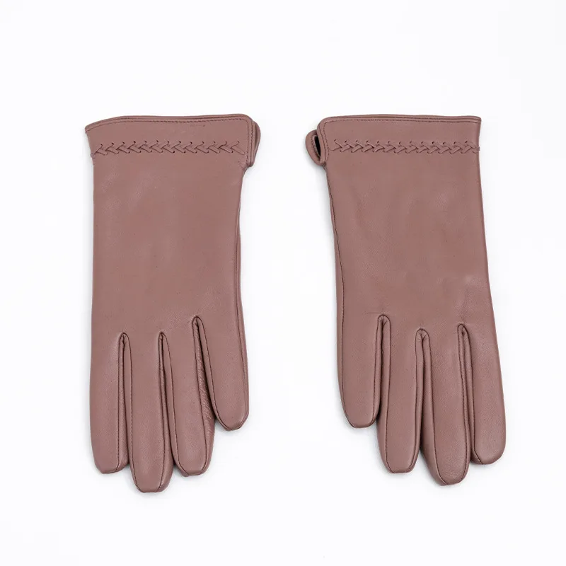 Ladies Sheepskin Gloves Classic Solid Color Versatile Leather Spring Velvet Lining Cycling Driving Gloves Autumn