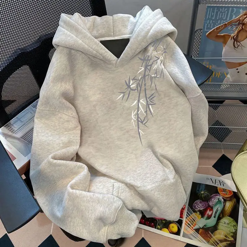 Children Printed Hoodie Sweatshirt Loose Fit Fleece Lined Jacket Casual Warm Outerwear Trendy Design Pullover Tops