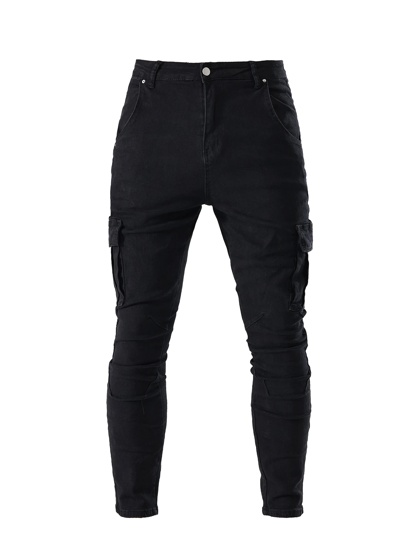Men's Fahsion Elastic Slim Fit Jeans Men Cargo Denim Pants Solid Color Multi Pockets Casual Skinny Male Trousers mens clothing - Image 2