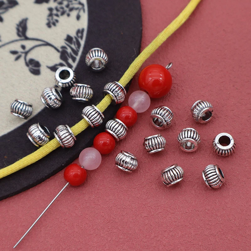 50pcs/lot Simple Geometry Big Hole Lantern Beads 7x5mm Beards/Dreadlocks/Bracelets/Necklace Metal Spacer Beads DIY Jewelry Craft
