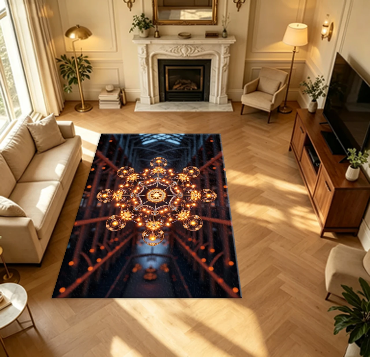 Vintage Glowing Mandala Carpet Flooring Industrial Style Home Living Room Bedroom Area Rug Indoor Floor Home Decoration