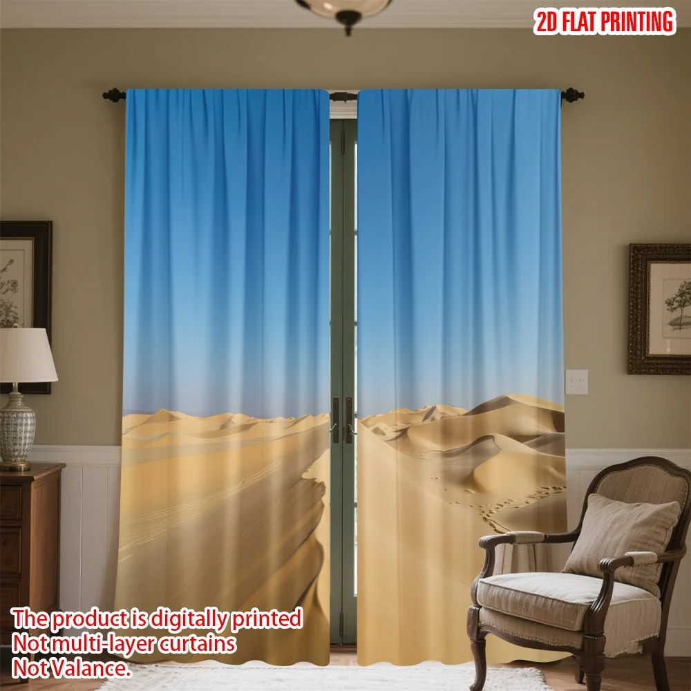 

2D flat printing 2pcs Drapes Golden Desert Waves Digital Printed Polyester Drapes Festive Curtains Use for Indoor Celebrations