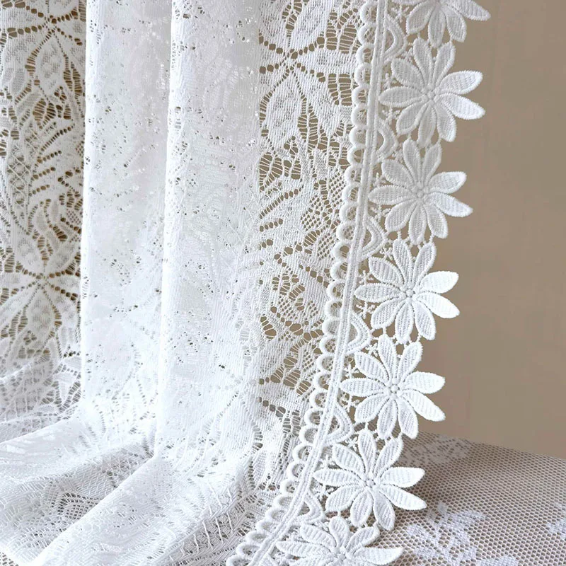 

French Romantic Refined Leaves Sheer Curtain with Flower Embroider Lace For Living Room Bedroom Kitchen Small Window Home Decor