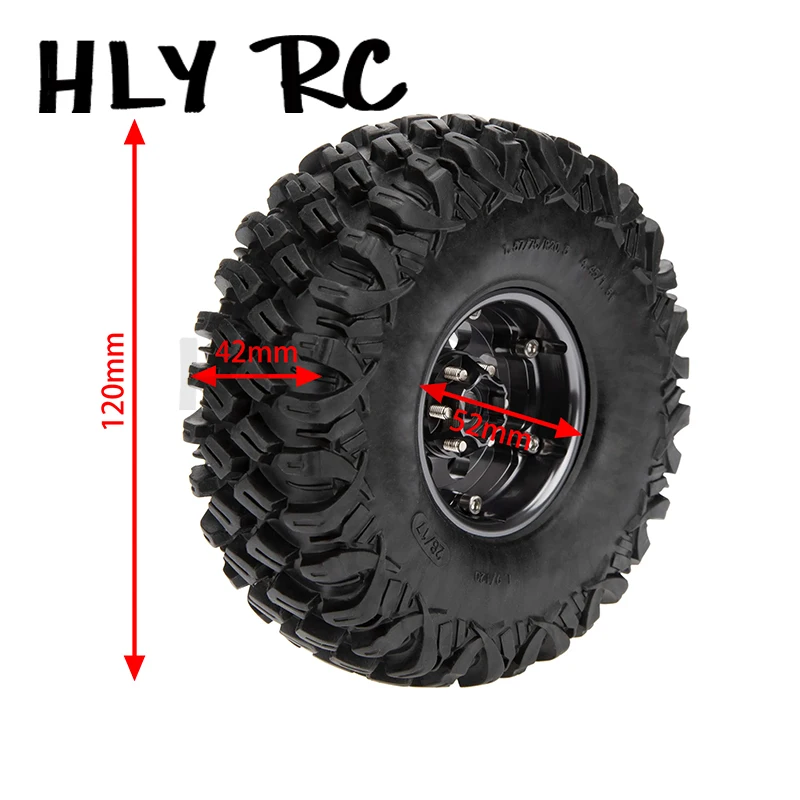 4PCS 1.9 inch Aluminum Alloy Wheels & Rubber Tires Kit For 1/10 Axial Scx10 II 90045 RR10 Traxxas Trx-4 Trx-6 SMT Tamiya CC01 T2