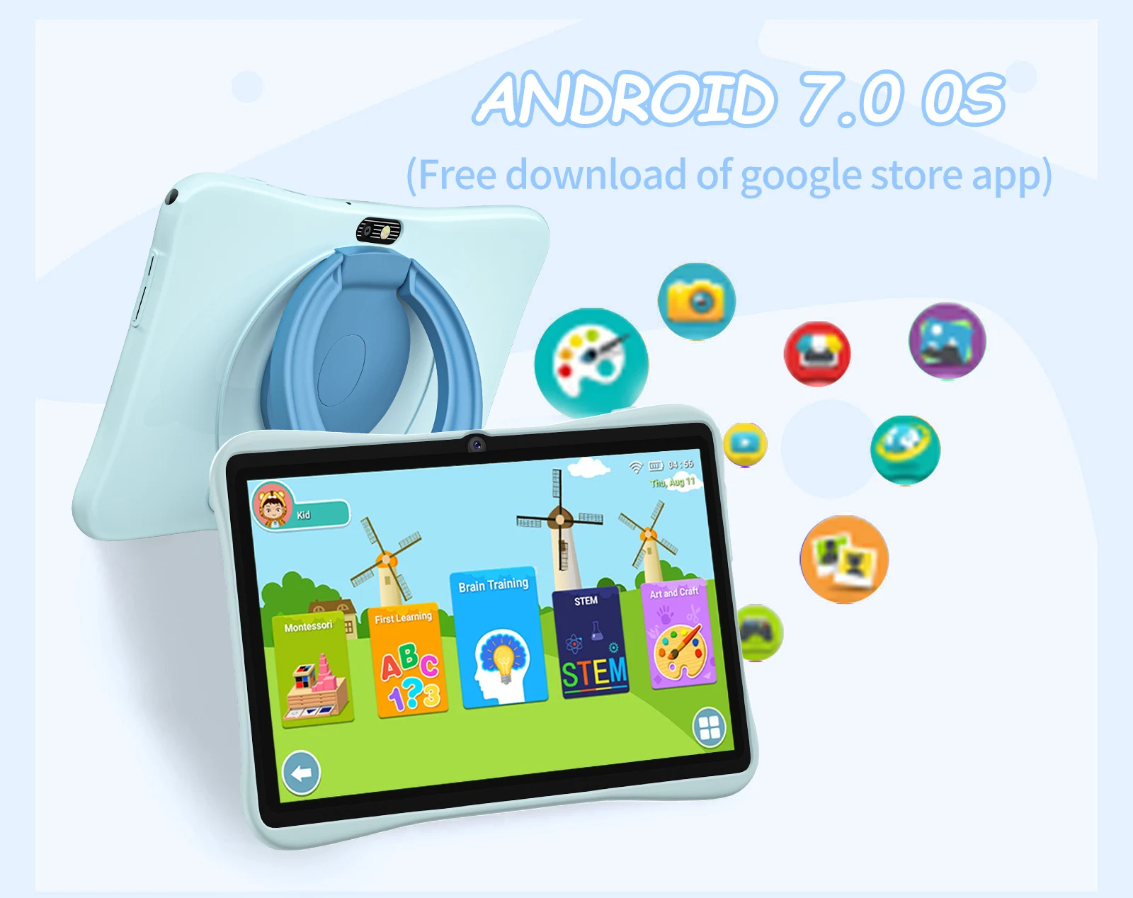 Tablet per bambini Android Originale da 7,0 pollici 4 GB + 64 GB ROM Mini Quad Core Doppia fotocamera Batteria da 4000 mAh Android 13