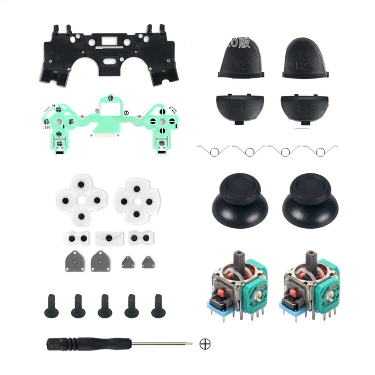 AS62 3D Joystick Kit for PS4 Controller JDM 011 1100 1000 US Version L1 R1 L2 R2 Trigger Button Conductive Rubber Flex Cable