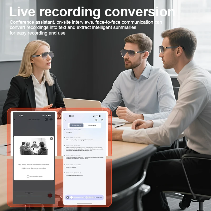 AI Translation Glasses with ENC Dynamic Noise Reduction Real-Time Subtitles Bilingual Communication Video Translation Function