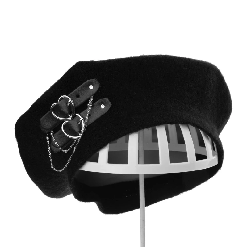 Béret Gothique Punk Lolita Noir - Bonnet Été Avec Boucle Cœur Harajuku JK
