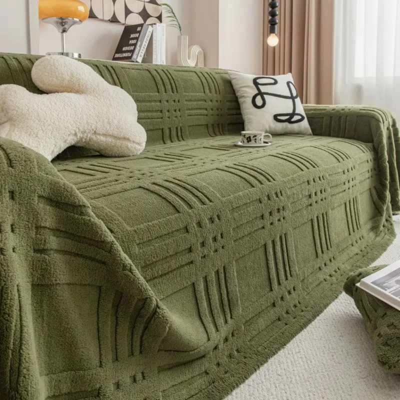 Fleece Warm Plush Sofa Towel Geometric Lines Jacquard Mordern Simple Pattern Multiuse Sofa Cover Blanket for Living Room
