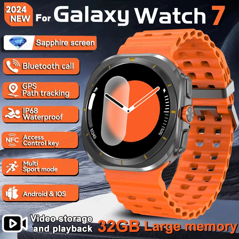 2024 Yeni Samsung Galaxy İzle 7 Ultra Akıllı Bilezik Erkekler 32 GB Bellek GPS Trackr NFC AMOLED Ekran Bluetooth çağrı Smartwatchs